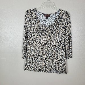 Dana Buchman Animal Print Cowl Neck 3/4 Sleeve Tunic M